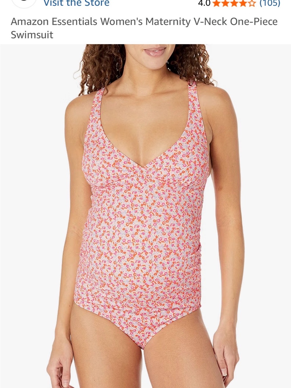 Amazon Essentials Floral One-Piece Maternity Swimsuit - Pink and Orange